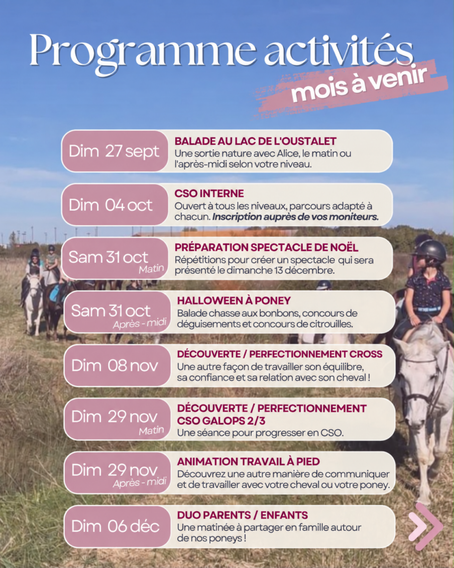 Programme des activités des vacances de la Toussaint 2026